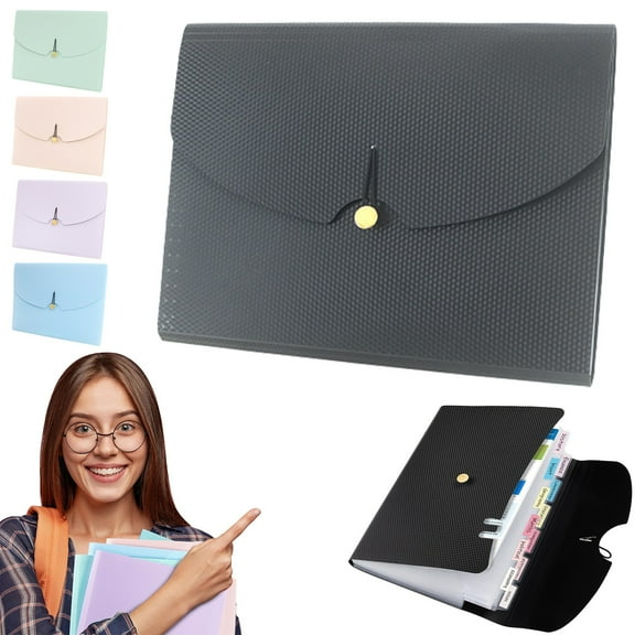 Expandable File Folder with String Closure, Portable Document Organizer, Letter Size, 13 Pockets, Durable Plastic, Black