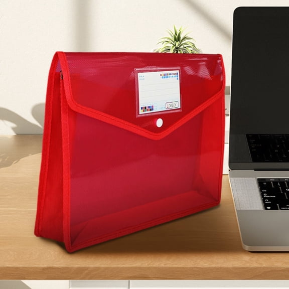 Expandable File Organizer,Plastic Transparent Portable Folder with Zipper,Waterproof Document Wallet for Home,Office,Travel,Red,1PC