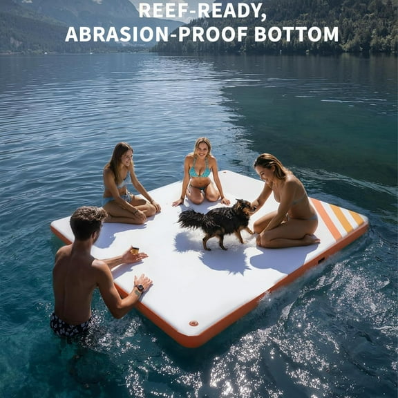 Expandable Floating Dock System - Connect Multiple 10X10ft Water Platform Via D-Rings, Non-Slip Surface, Includes Pump/Ladder/Storage Bag for Boating/Fishing/Water Yoga/Party