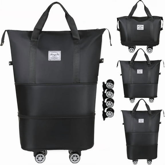 Expandable Foldable Duffel Bag with Wheels, 55L Waterproof Rolling Luggage for Travel, Carry On Bag for Women and Men