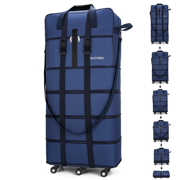 Expandable Foldable Luggage, 43'' Suitcase With Spinner Wheels, Rolling Duffle Bag with Wheels and Handle, Collapsible Luggage With 2 Fixing Straps and 1 Shoulder Strap