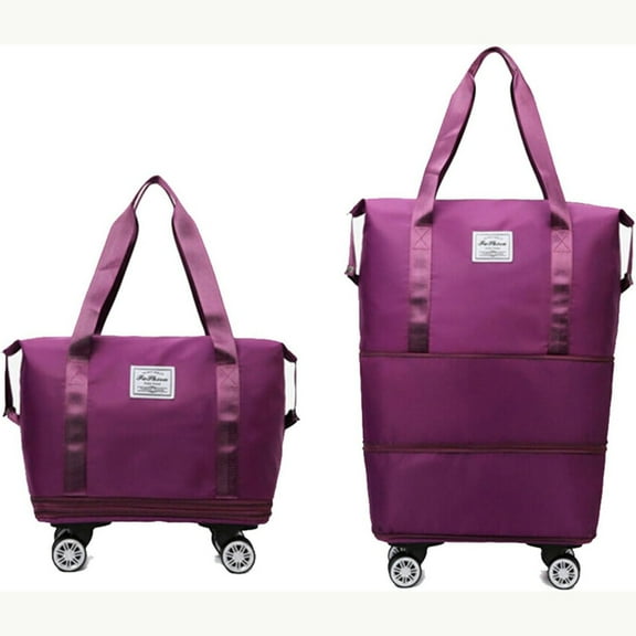 Expandable Foldable Suitcase Luggage with Universal Wheels, Rolling Travel Bag Duffel Bag for Men Women Large Capacity Lightweight Luggages, Purplish Red