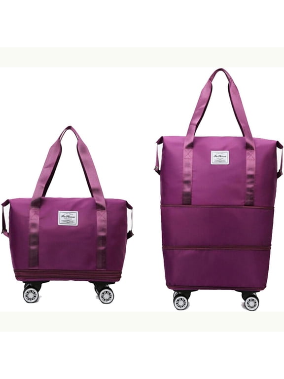Expandable Foldable Suitcase Luggage with Universal Wheels, Rolling Travel Bag Duffel Bag for Men Women Large Capacity Lightweight Luggages, Purplish Red