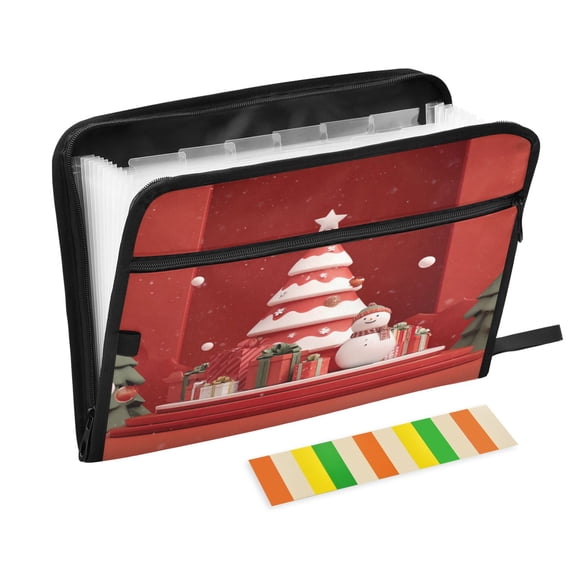 Expandable Folder with Colored Tabs, Desktop Folding Folder for Organizing Files by Category, with 13 Pockets, Suitable for Office Use Adorable Christmas Tree