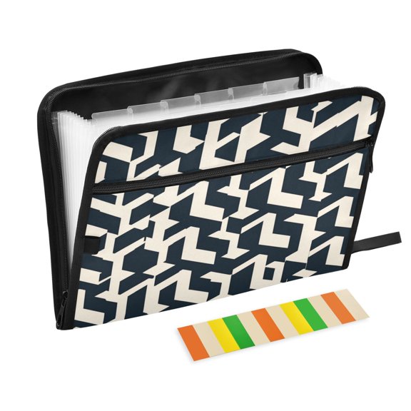 Expandable Folder with Colored Tabs, Desktop Folding Folder for Organizing Files by Category, with 13 Pockets, Suitable for Office Use Black and White Stereoscopic