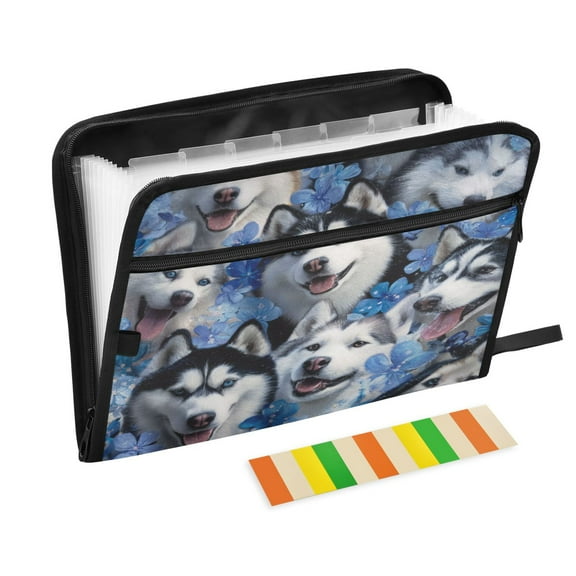 Expandable Folder with Colored Tabs, Desktop Folding Folder for Organizing Files by Category, with 13 Pockets, Suitable for Office Use Doggy Photo Booth