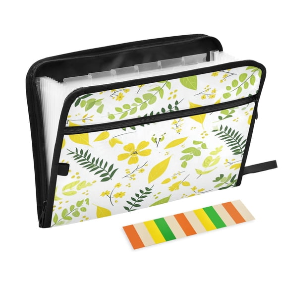 Expandable Folder with Colored Tabs, Desktop Folding Folder for Organizing Files by Category, with 13 Pockets, Suitable for Office Use Flowers and Plants