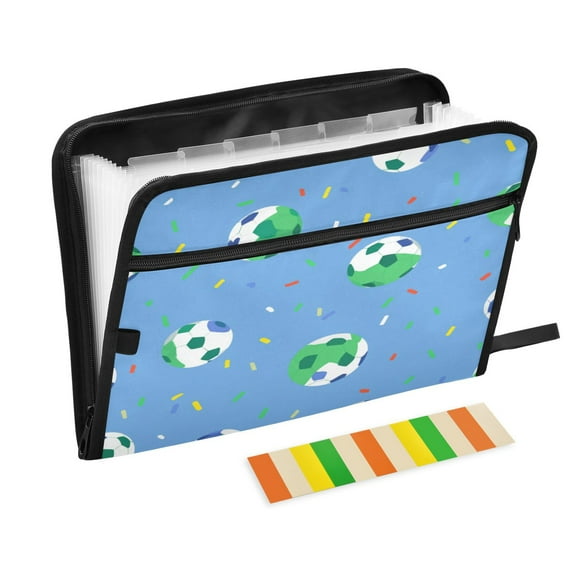 Expandable Folder with Colored Tabs, Desktop Folding Folder for Organizing Files by Category, with 13 Pockets, Suitable for Office Use Football Illustration