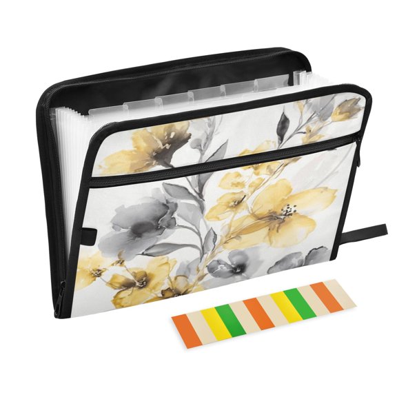 Expandable Folder with Colored Tabs, Desktop Folding Folder for Organizing Files by Category, with 13 Pockets, Suitable for Office Use Gray and Yellow