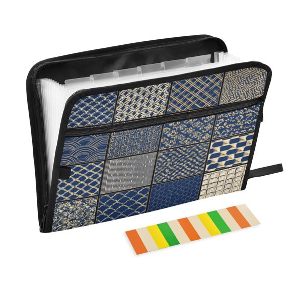 Expandable Folder with Colored Tabs, Desktop Folding Folder for Organizing Files by Category, with 13 Pockets, Suitable for Office Use Navy Blue and Beige