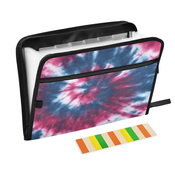 Expandable Folder with Colored Tabs, Desktop Folding Folder for Organizing Files by Category, with 13 Pockets, Suitable for Office Use Red and Blue Tie Dye