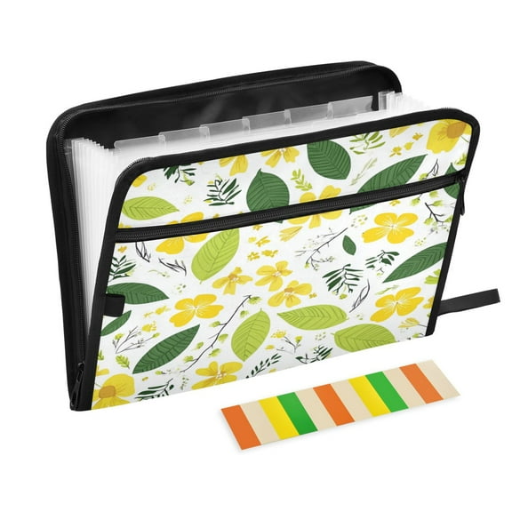 Expandable Folder with Colored Tabs, Desktop Folding Folder for Organizing Files by Category, with 13 Pockets, Suitable for Office Use Small Floral Pattern