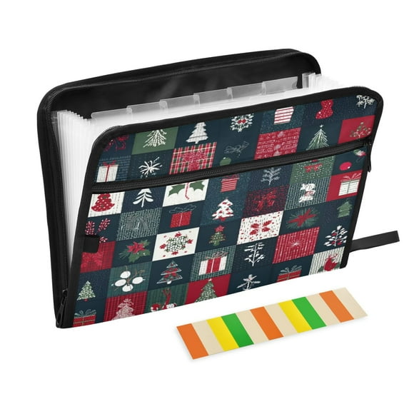 Expandable Folder with Colored Tabs, Desktop Folding Folder for Organizing Files by Category, with 13 Pockets, Suitable for Office Use Three-color Christmas Symbol