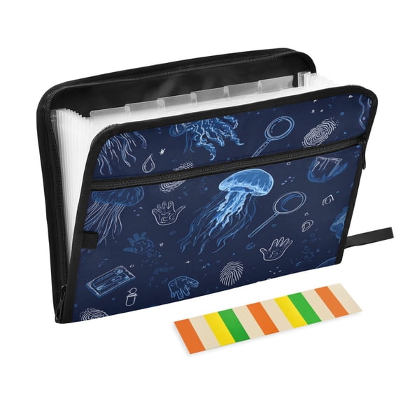 Expandable Folder with Colored Tabs, Desktop Folding Folder for Organizing Files by Category, with 13 Pockets, Suitable for Office Use Upward Jellyfish