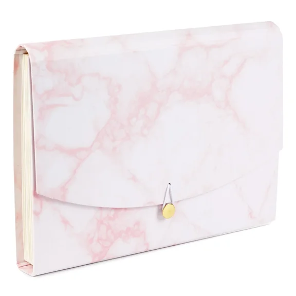 Expandable Folder With 13 Pockets, Pink Marble, 13 X 9.5 X 1.7 Inches