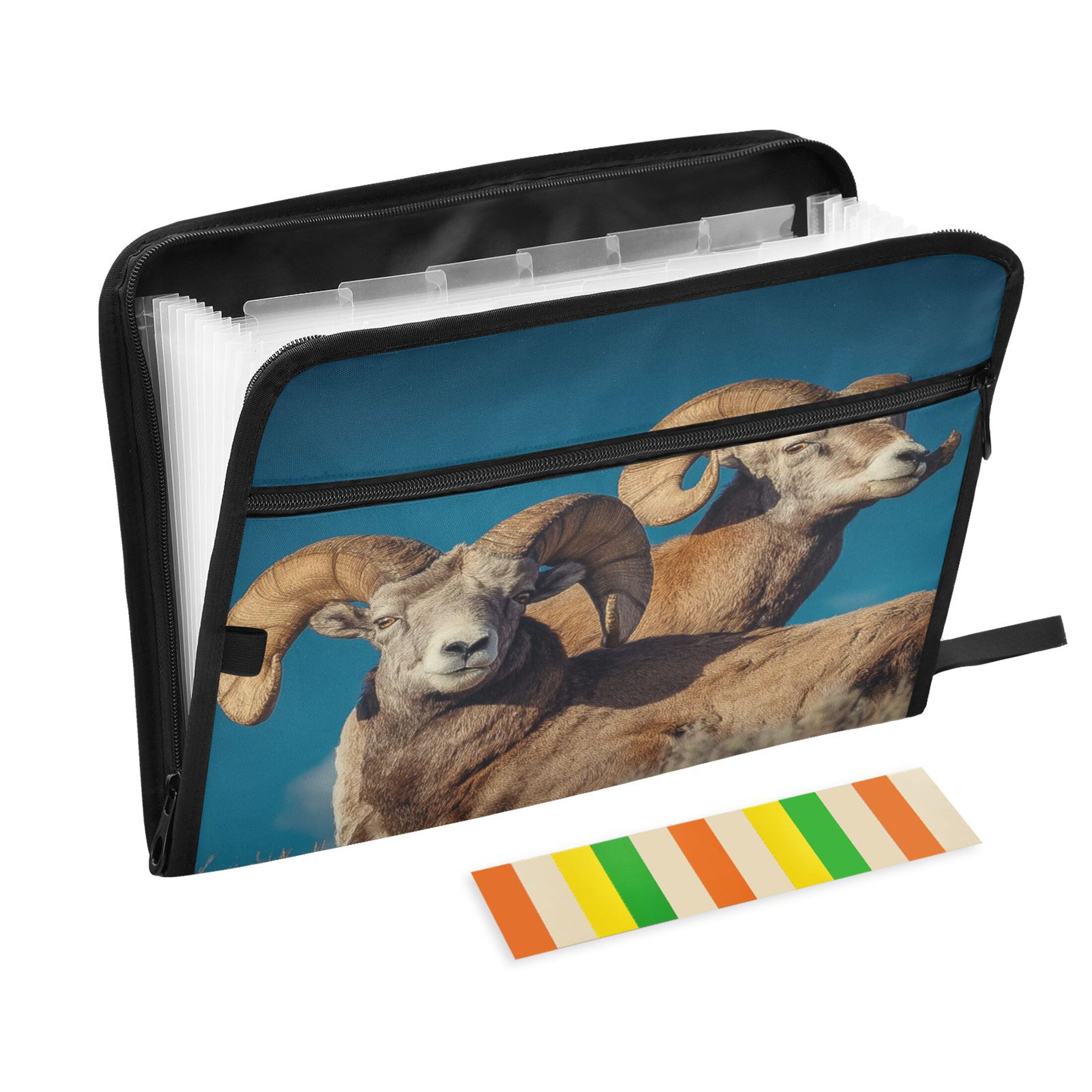 Expandable Folder with Colored Tabs, Desktop Folding Folder for Organizing Files by Category, with 13 Pockets, Suitable for Office Use Bighorn Sheep