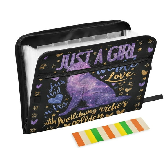 Expandable Folder with Colored Tabs, Desktop Folding Folder for Organizing Files by Category, with 13 Pockets, Suitable for Office Use Dog Light Sign