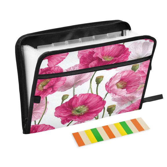 Expandable Folder with Colored Tabs, Desktop Folding Folder for Organizing Files by Category, with 13 Pockets, Suitable for Office Use Poppy