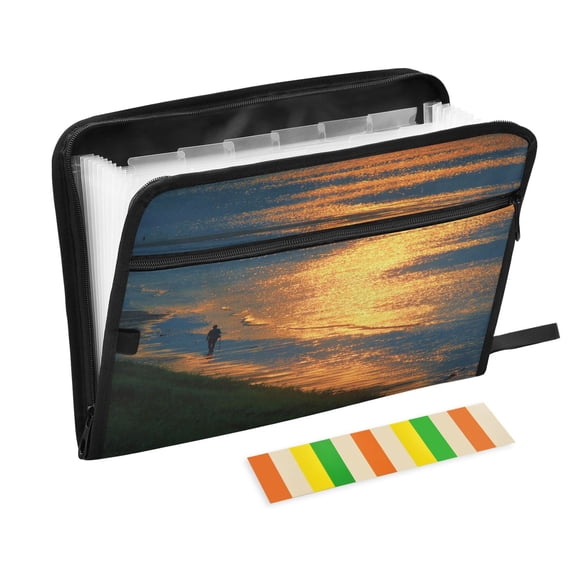 Expandable Folder with Colored Tabs, Desktop Folding Folder for Organizing Files by Category, with 13 Pockets, Suitable for Office Use Sunset