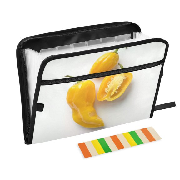 Expandable Folder with Colored Tabs, Desktop Folding Folder for Organizing Files by Category, with 13 Pockets, Suitable for Office Use Yellow Pepper