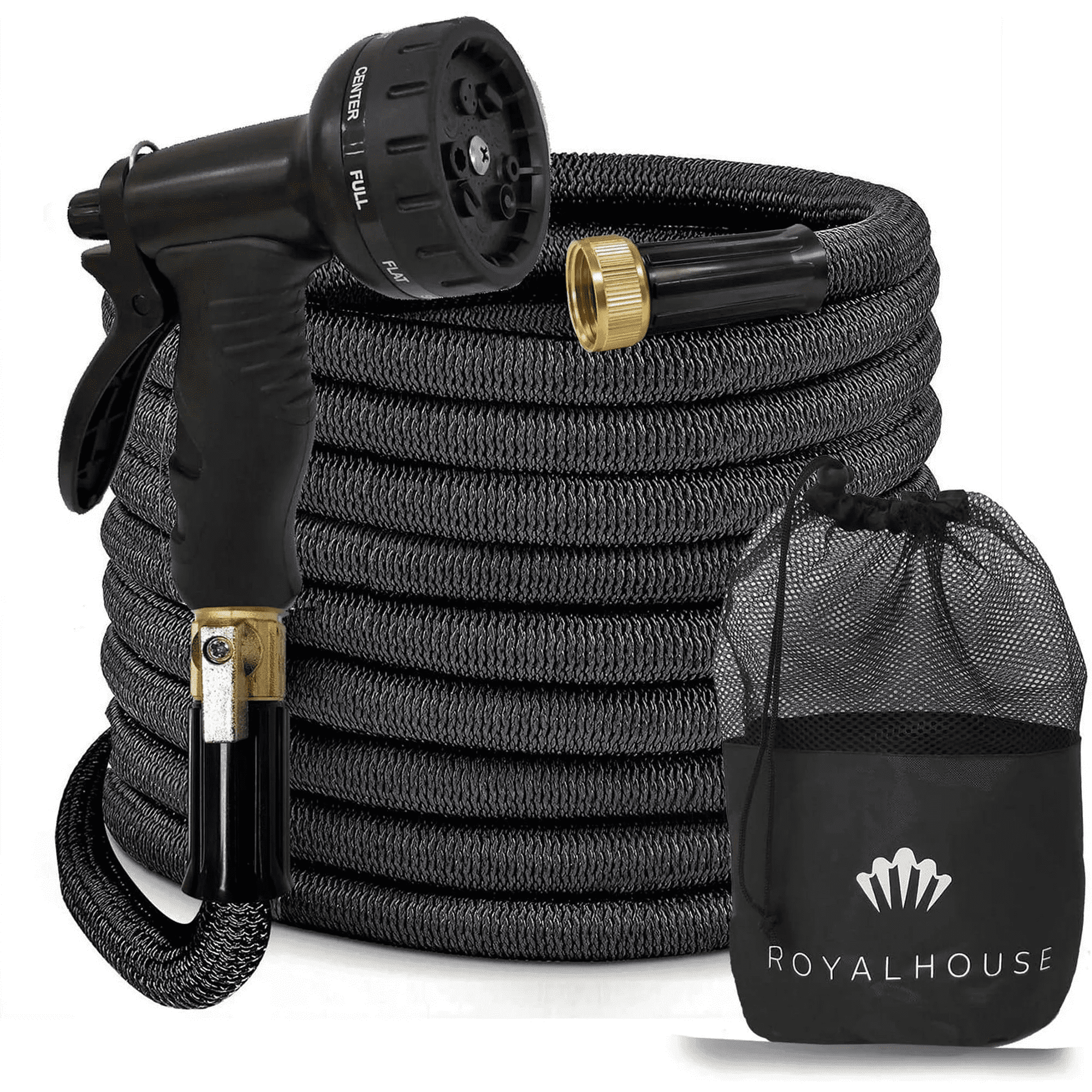 Expandable Garden Hose - 25 FT - with Multi Pattern Spray Nozzle – Durable, Flexible, Multipurpose (Black)