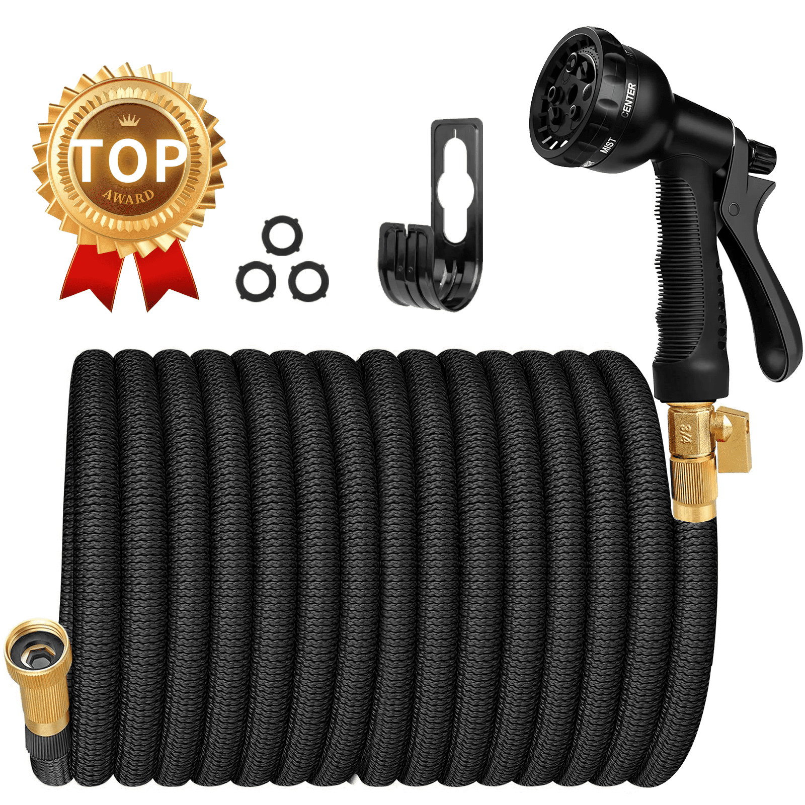 SUNDAN Expandable Garden Hose 50ft No Kink Flexible Water Hoses for Outdoor with 8-Pattern Spray Nozzle(Black)