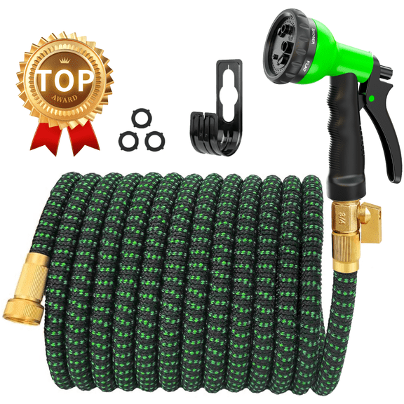 SUNDAN Expandable Garden Hose 75ft No Kink Flexible Water Hoses for Outdoor with 8-Pattern Spray Nozzle(Black/Green)