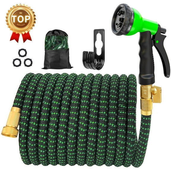 SUNDAN Expandable Garden Hose 75ft No Kink Flexible Water Hoses for Outdoor with 8-Pattern Spray Nozzle(Black/Green)