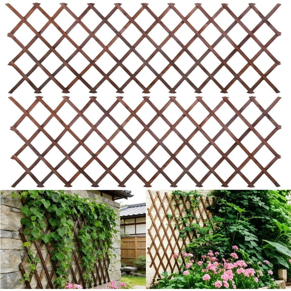 Expandable Garden Trellis 38 x 89 Inches Wooden Lattice Fence Panel for Climbing Plants 2 Pack Brown