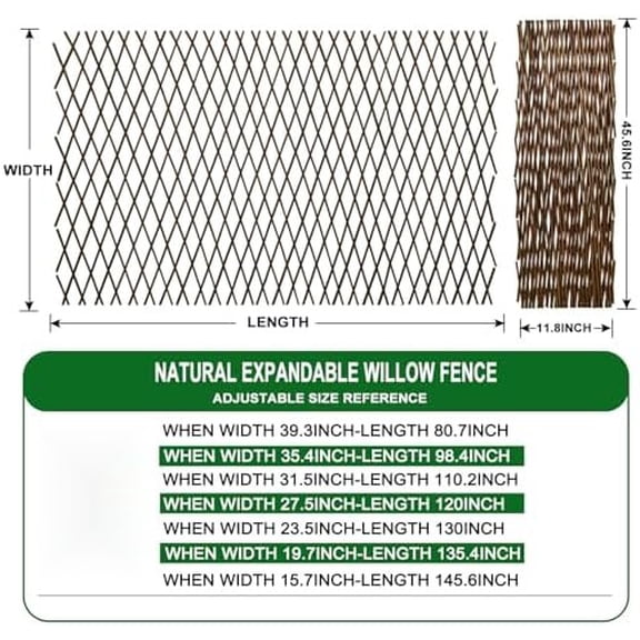 Expandable Garden Trellis Plant Support Willow Lattice Fence Panel for Climbing Plants Vine Ivy Rose Cucumbers Clematis