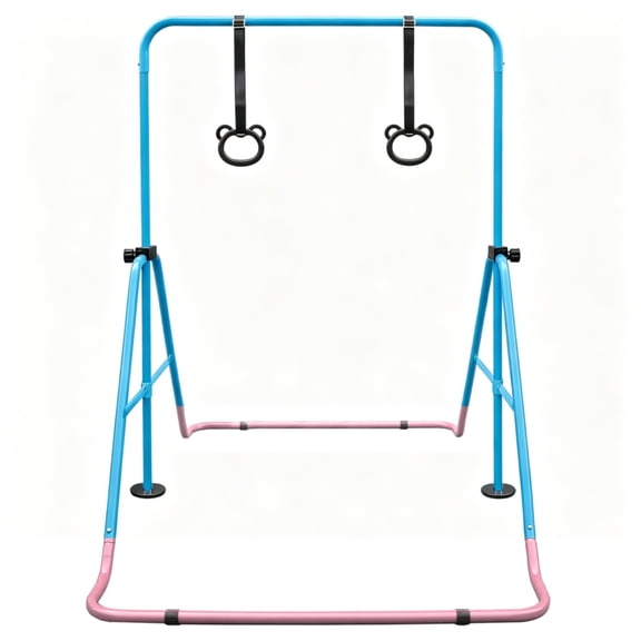 Expandable Gymnastics Bar for Kids - Height Adjustable Junior Training Bar for Home, Folding Gymnastic Horizontal Bars Equipment Pink Blue