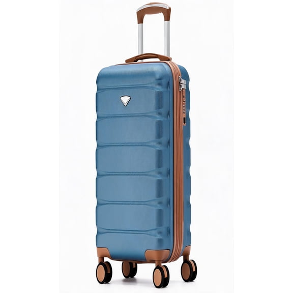 Expandable Hardside Carry-On Suitcase with TSA Lock USB-C Port Silent Double Spinner Wheels 22x14x9 Inches Blue Tan