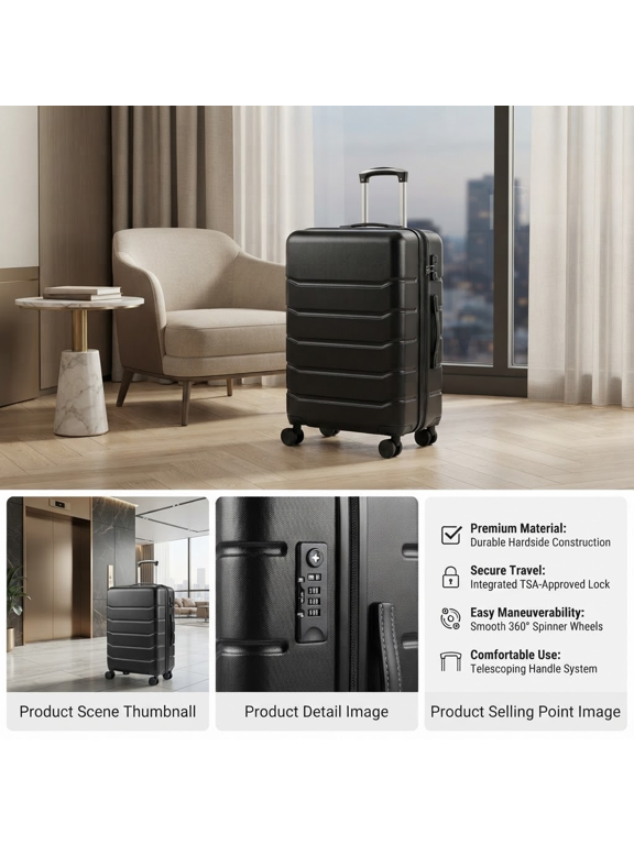 Expandable Hardside Suitcase with Spinner Wheels, Lightweight ABS Travel Luggage, TSA Lock Carry-On Rolling Suitcase, 4 Dual Spinner Wheeled Luggage for Business Trip, Weekend Getaway, Ideal for Air