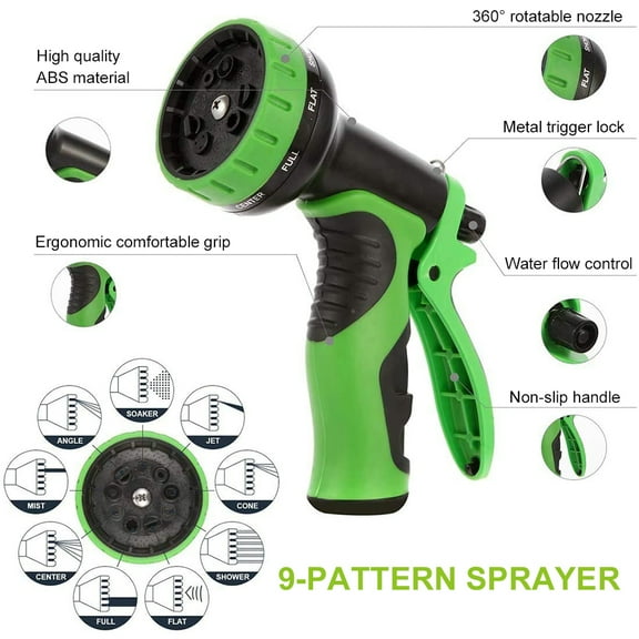 Expandable Hose,Function Nozzle Water With 9 Function With 3/4 Inch Nozzle Water With Inch And Core 100ft With 9 3/4 Inch And Water With 3/4 Havou Dsfen black and green connector & 100ft