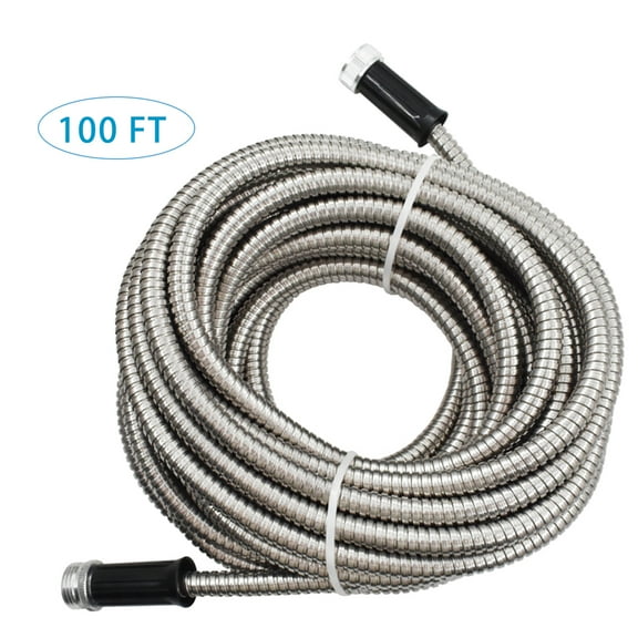 Expandable Hose Pipe, Garden Water Hose 304 Stainless Steel Hosepipe with Nozzle for Puncture Resistant for Outdoor Lawn Car Watering Plants (100FT)