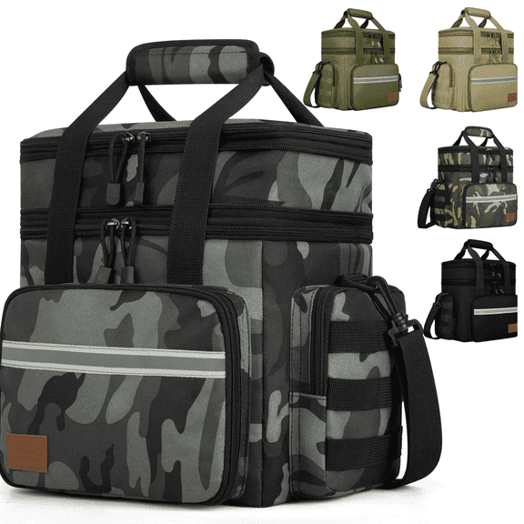 Expandable Insulated Lunch Bag with Leakproof Design - 24 Can Capacity, Double Deck Cooler Box with Adjustable Shoulder Strap & Side Pockets for Men & Women - Durable for Work, Travel, Outdoor