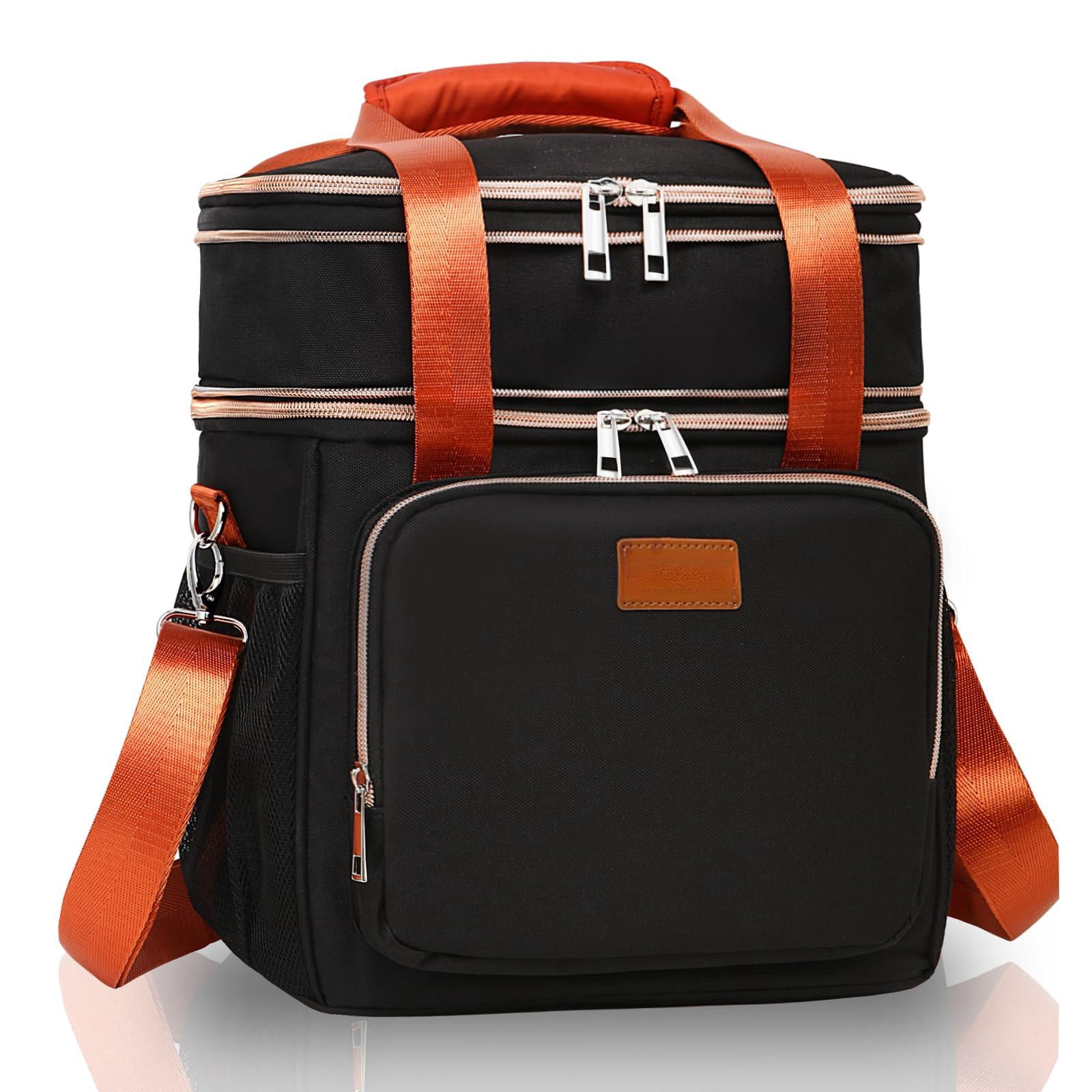 Expandable Insulated Lunch Box For Women Men  Double Deck Large Bag Tote Leakproof Cooler With Shoulder Strap Adults Work Shift Outdoor Picnic Daytrip (black 16l)