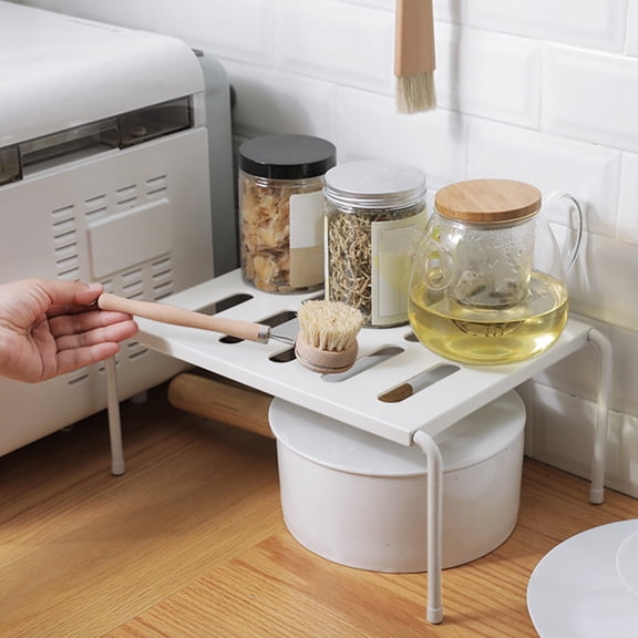 Expandable Kitchen Cabinet Shelf, Adjustable 27.16 in White Synthetic Organizer for Under Sink, Pantry, and Shoe Cabinet Storage