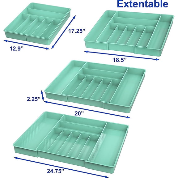 Expandable Kitchen Drawer Flatware Organizer, Turquoise