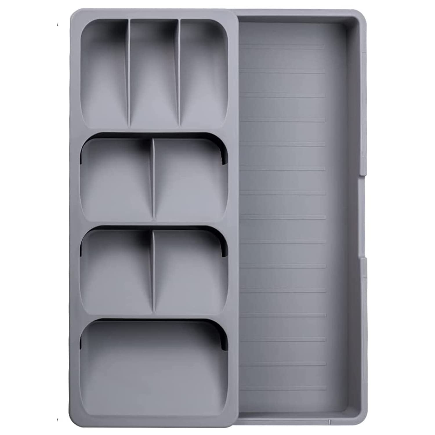 KitchenEdge Adjustable Kitchen Drawer Organizer for Utensils and Junk, Expandable 16 to 28 Inches Wide, 9 Compartments, Food-Safe Contract Grade