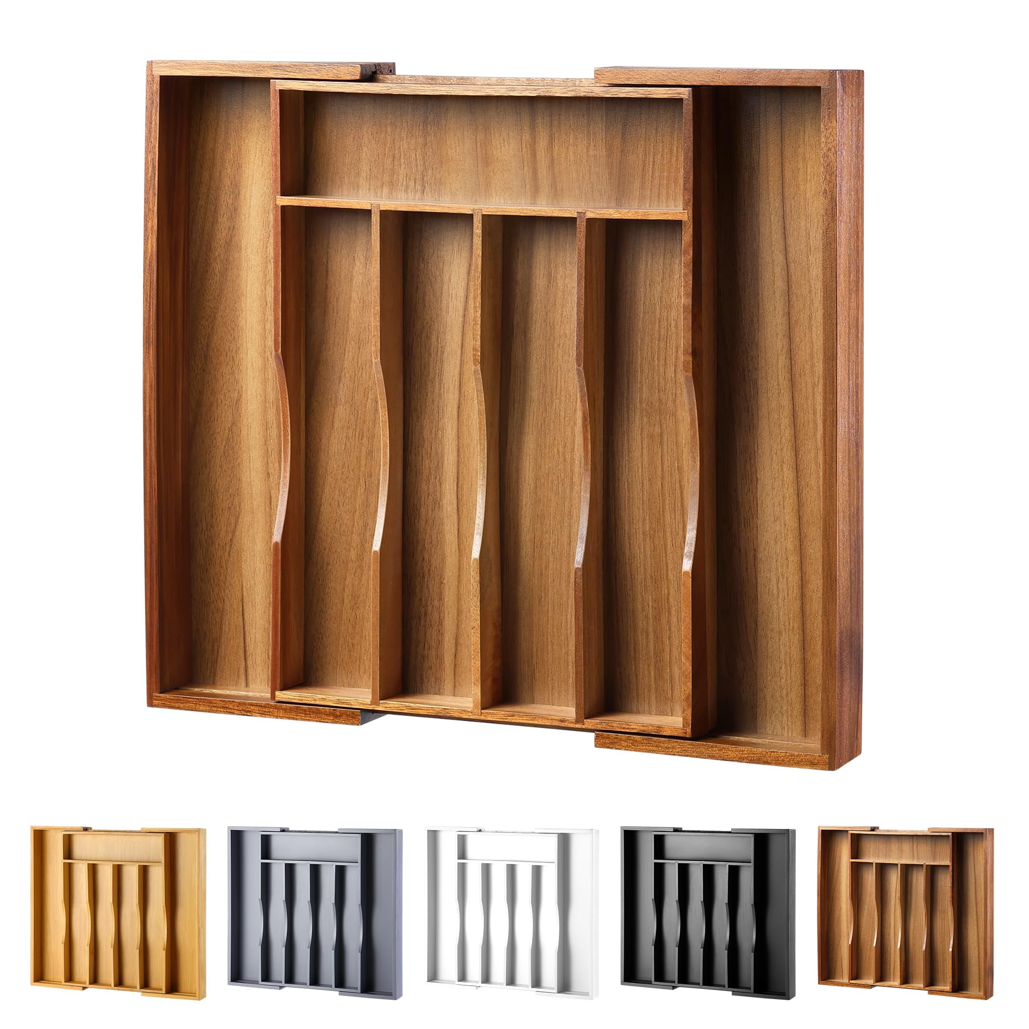 Expandable Kitchen Drawer Organizer For Cutlery And Utensils  Adjustable Wood Tray In Flatware Silverware