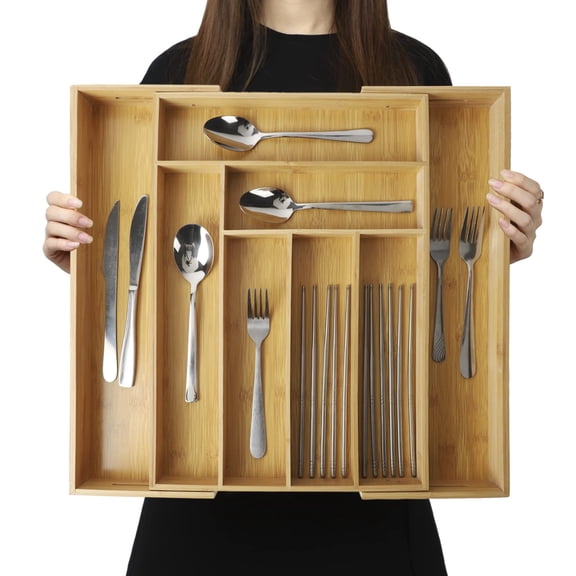 Expandable Kitchen Drawer Organizer -ware Utensil Holder & Cutlery Tray Dividers For Flatware (20"x16.9" Large Size 8 Slot)