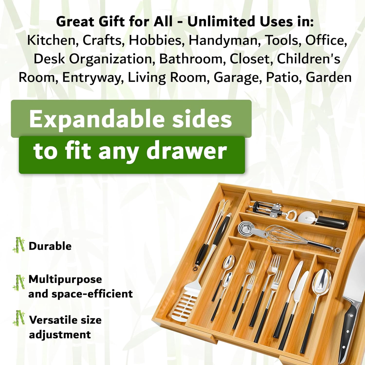 Expandable  Kitchen Drawer Organizer with 9 Compartments for Utensils