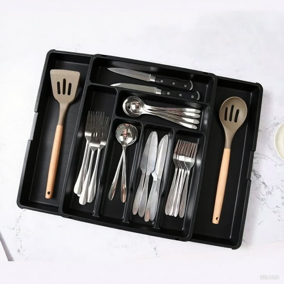 Expandable Kitchen Drawer Organizer with Compartments for Silverware Cutlery Storage Tray