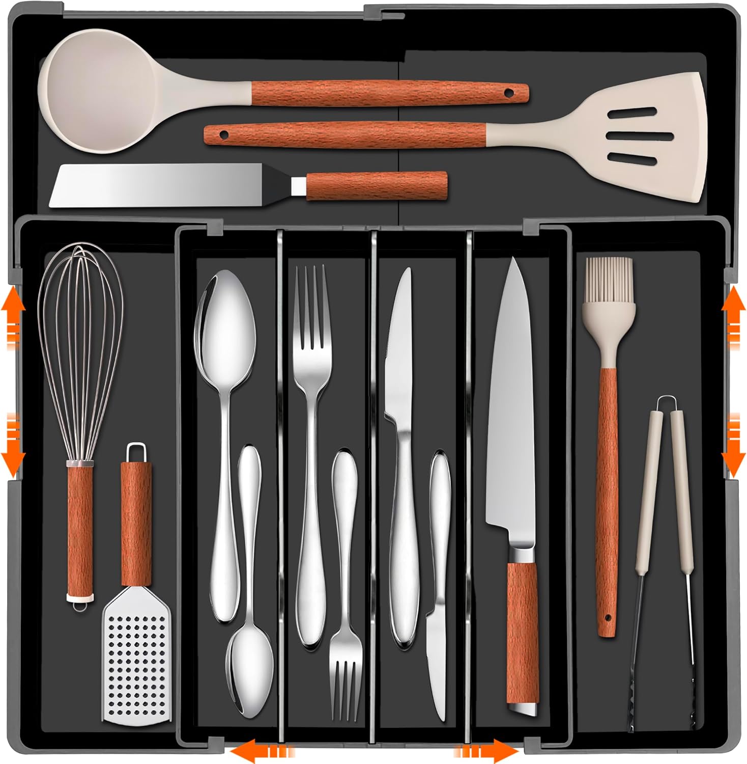 Expandable Large - BPA-Free Food-Safe Utensil Drawer Organizer Adjustable Kitchen Drawer Organizer Flatware Cutlery Tray, Classified Storage for Spoons Forks Knives