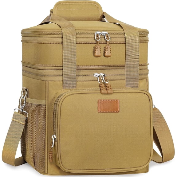 Expandable Large Lunch Box, Insulated Heavy Duty Lunch Bag Leakproof Durable Cooler Bag for Men Women Adults Work Construction Camping Trip, 16L, Brown
