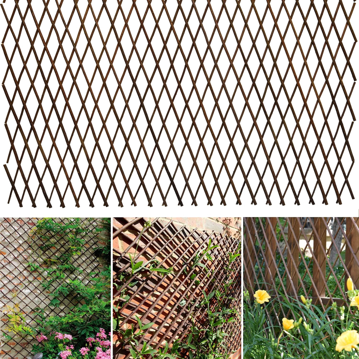 Expandable Lattice Fence Panel Plant Support Garden Trellis for Climbing Plants Vine Ivy Rose Cucumbers Clematis Outdoor Yard, 36x92 Inch 2-Pack