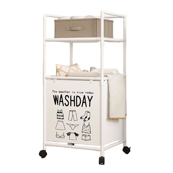 Expandable Laundry Hamper with Rolling Wheels Foldable Metal Frame Multiple Layer Storage Basket for Bedroom