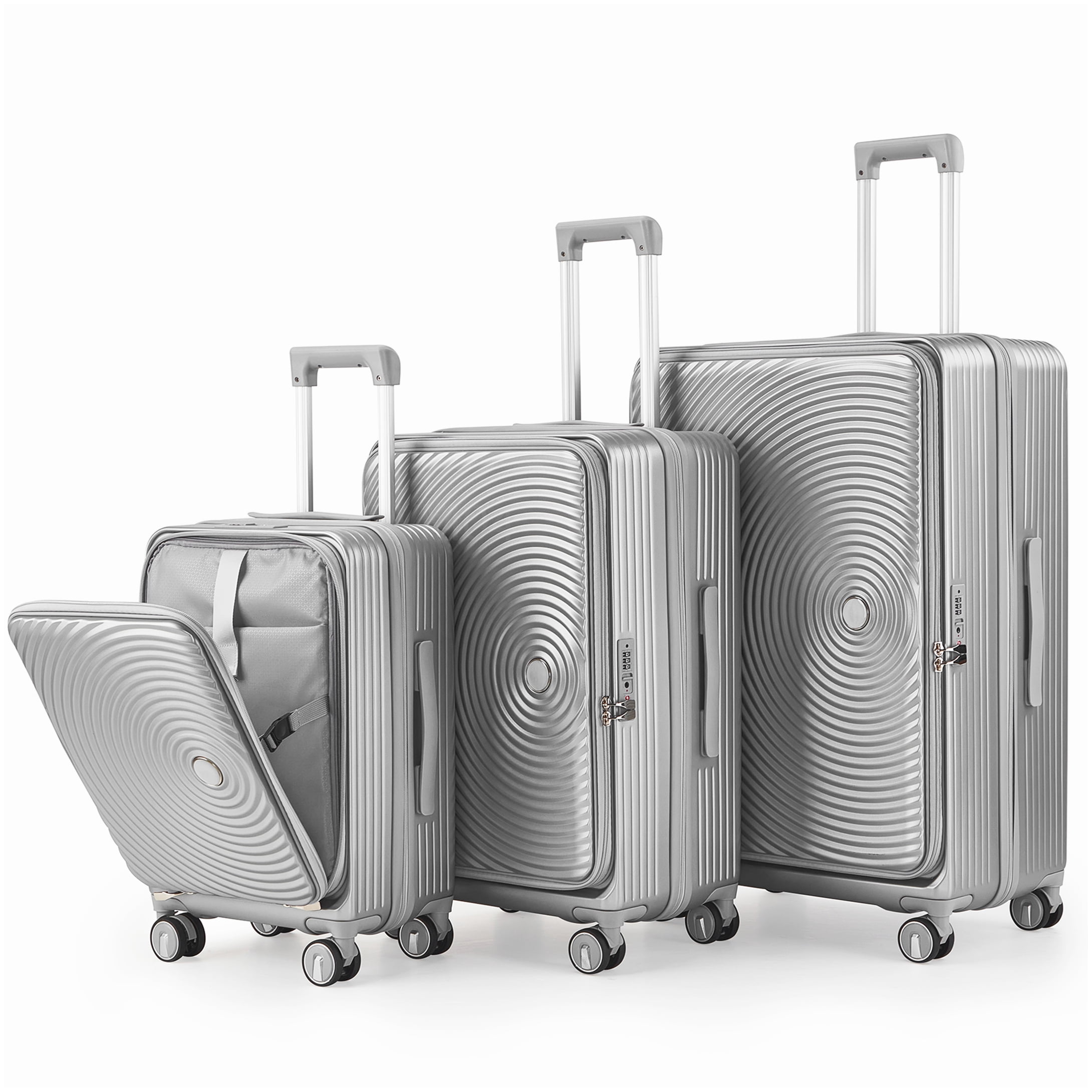 Expandable Lightweight Hardside Luggage 3-Piece Set with Spinner Wheels, TSA Lock & Laptop Sleeve, Silver