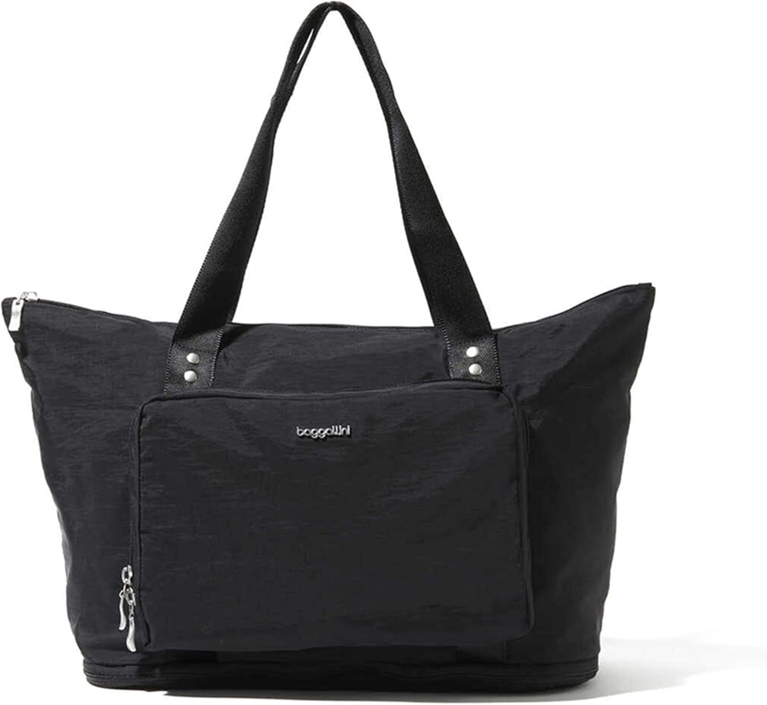 Black Nylon Expandable Travel Tote with Luggage Sleeve
